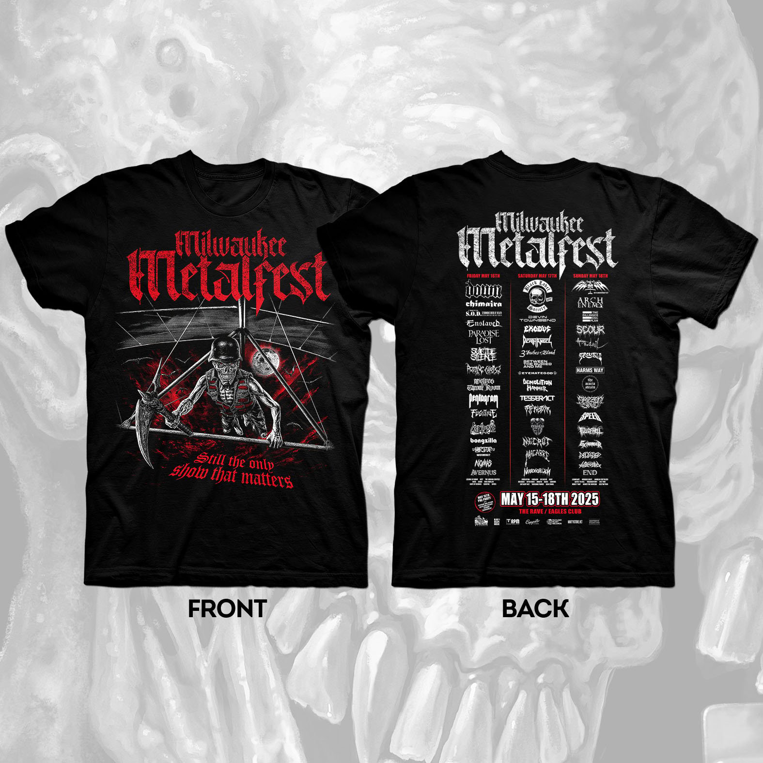 MILWAUKEE METAL FEST RED LOGO EVENT TEE + 2026 VIP M&G LAMINATES